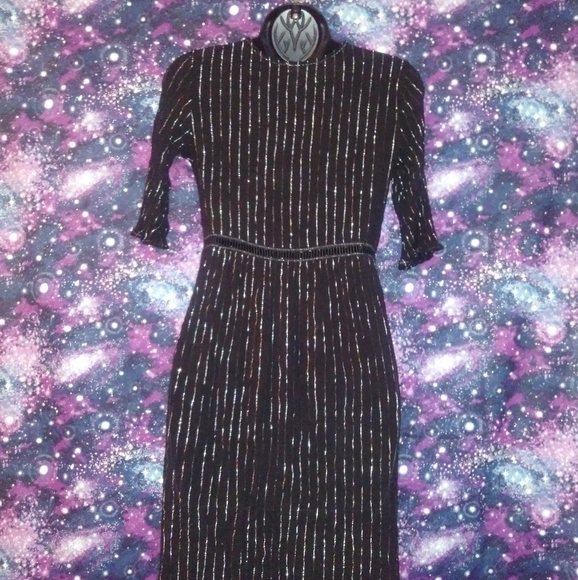 iHeartRaves Black Shimmering Kimono Classy Pinstriped Duster - Picture 2 of 2